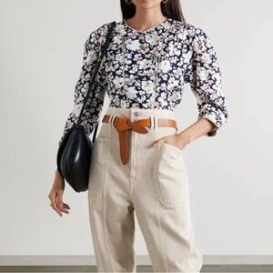 Isabel Marant Etoile Ditta Lace Trimmed Floral Long Sleeve Button Front Top 38/6